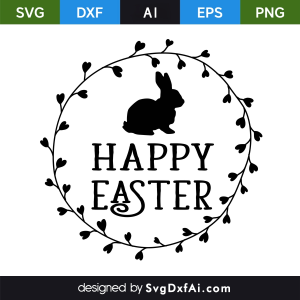 Happy Easter Bunny Round Wreath SVG, PNG, DXF Design