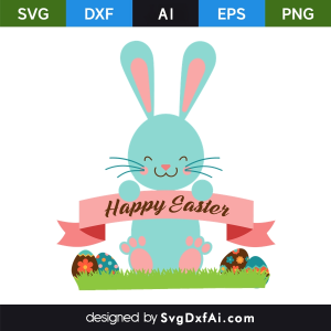 Cute Happy Easter Bunny Eggs SVG, PNG, DXF Design