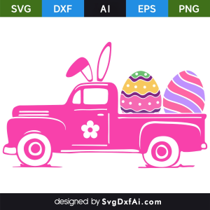 Easter Eggs Old Truck Bunny Ears SVG, PNG, DXF Design