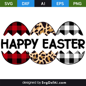 Three Happy Easter Eggs Leopard Plaid Print SVG, PNG, DXF Design