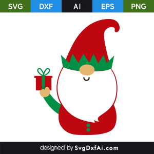 Christmas Gnome Holding a Present SVG, PNG, DXF Design