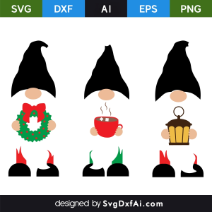 Christmas Gnomes with Colorful Hats and Presents SVG, PNG, DXF Design