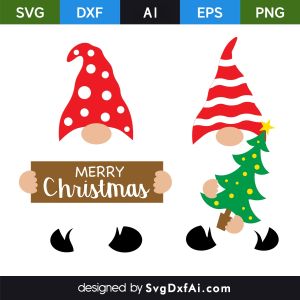 Merry Christmas Gnomes Holding Banner and Tree SVG, PNG, DXF Design