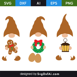 Three Christmas Gnomes Wearing Leopard Print Hat SVG, PNG, DXF Design