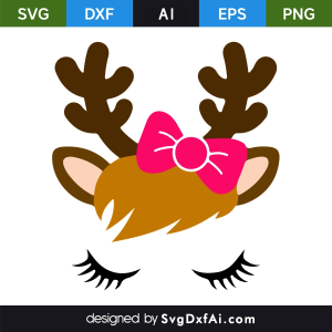 Christmas Cute Female Reindeer Face with Makeup SVG, PNG, DXF Design