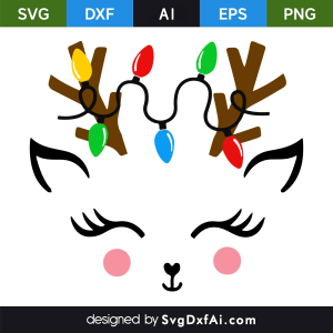 Christmas Female Reindeer with Lights On Head SVG, PNG, DXF Design