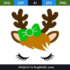 Christmas Reindeer Cute Female Face SVG, PNG, DXF Design