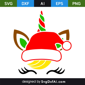 Christmas Reindeer Face with Santa Hat SVG, PNG, DXF Design