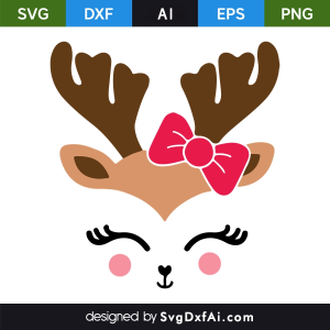 Christmas Smiling Cute Reindeer Face SVG, PNG, DXF Design