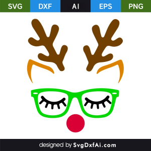 Christmas Themed Reindeer Emoji Face Wearing Green Glasses SVG, PNG, DXF Design