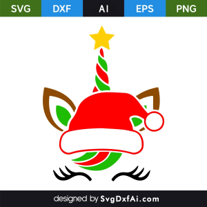 Christmas Themed Reindeer Emoji Face with Santa Hat SVG, PNG, DXF Design