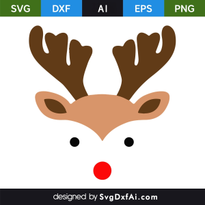 Cute Christmas Reindeer Face Red Nose SVG, PNG, DXF Design