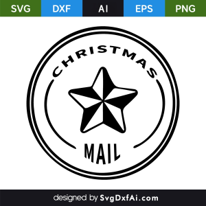 Christmas Mail Round Stamp SVG, PNG, DXF Design