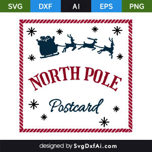 North Pole Christmas Mail Postcard SVG, PNG, DXF Design